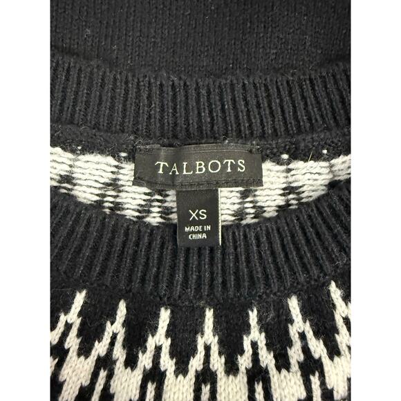 Talbots XS Black Fair Isle Sweater Nordic Geometric Pattern Cotton Blend - Picture 4 of 9